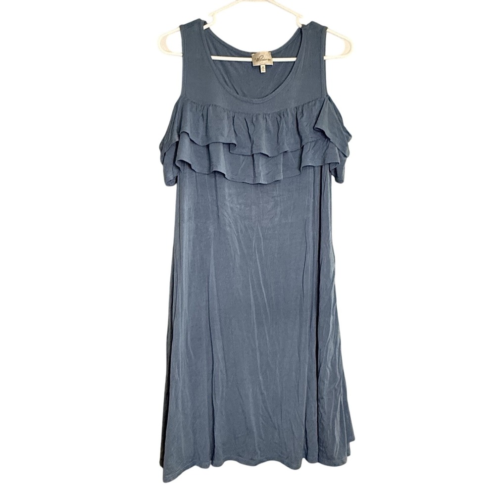 Blue Scoop Neck Ruffle Cold Shoulder Dress‎ Size M Made in USA